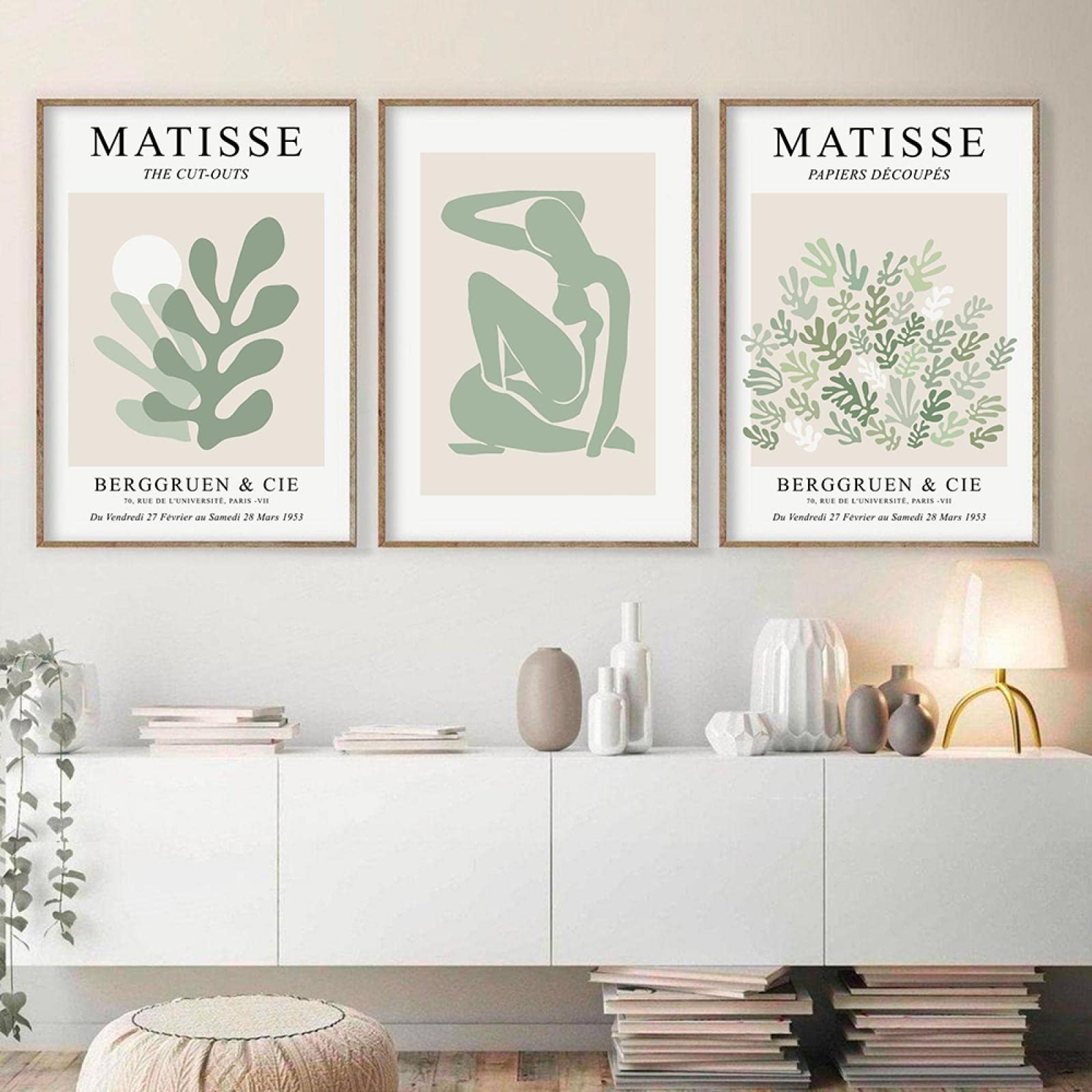 Habseligkeit - Set Di 6 Poster Astratti Matisse Verde Salvia - Stampe Vintage Per Arredamento Camera Da Letto E Soggiorno