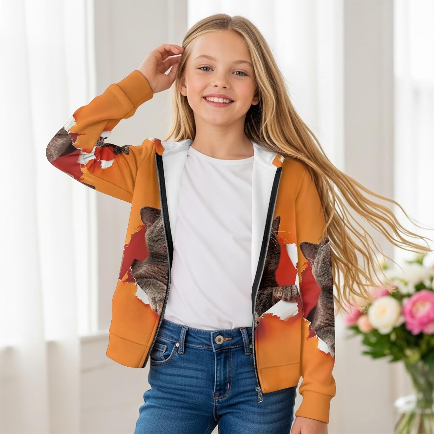 Hoodie Girls Long Sleeve Zip Up Animal Hoodie Oversized Hooded Sweatshirt Lightweight Fall Clothes Jacket Coat