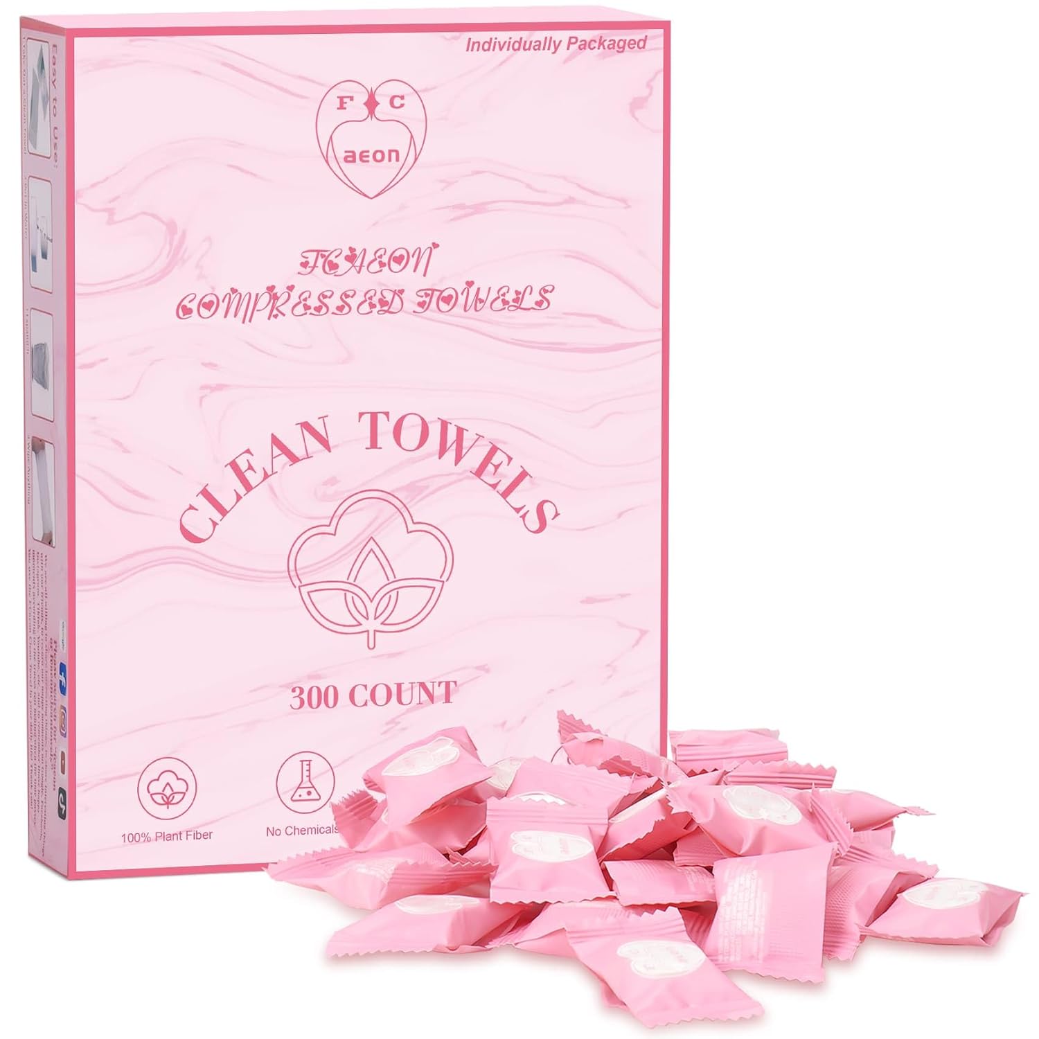 Compressed Disposable Face Towel Cleaning Kit 300pcs,Portable & Compact Travel Size Towel Wash Cloth Cotton Wipes Tablets Coin Tissue Towelettes for Hotel Camping Backpacking Hiking(Pink)