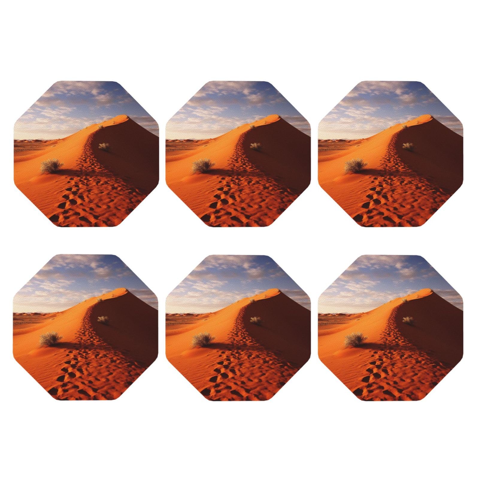 6pcs Leather Coasters for Drinks, Desert Drink Coasters for Tabletop Protection, 4" Cup Coasters for Coffee Table Decor, Non-Slip Drinking Cup Mat for Hot Or Cold Drink