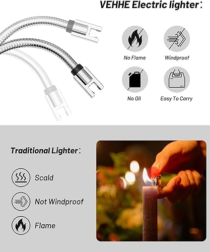 Miniatura 39 de VEHHE Encendedor USB, encendedor de velas de arco recargable con pantalla LED de batería, encendedores de cuello flexibles largos para parrilla