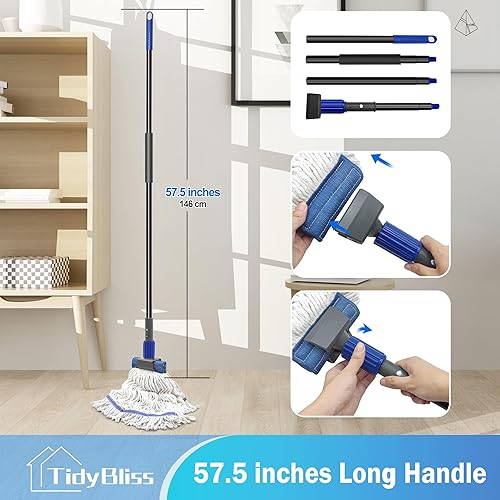 Miniatura 3 de Trapeador comercial resistente, mango largo de 57.5 pulgadas de largo con extremo de bucle, trapeador industrial profesional de algodón seco húmedo