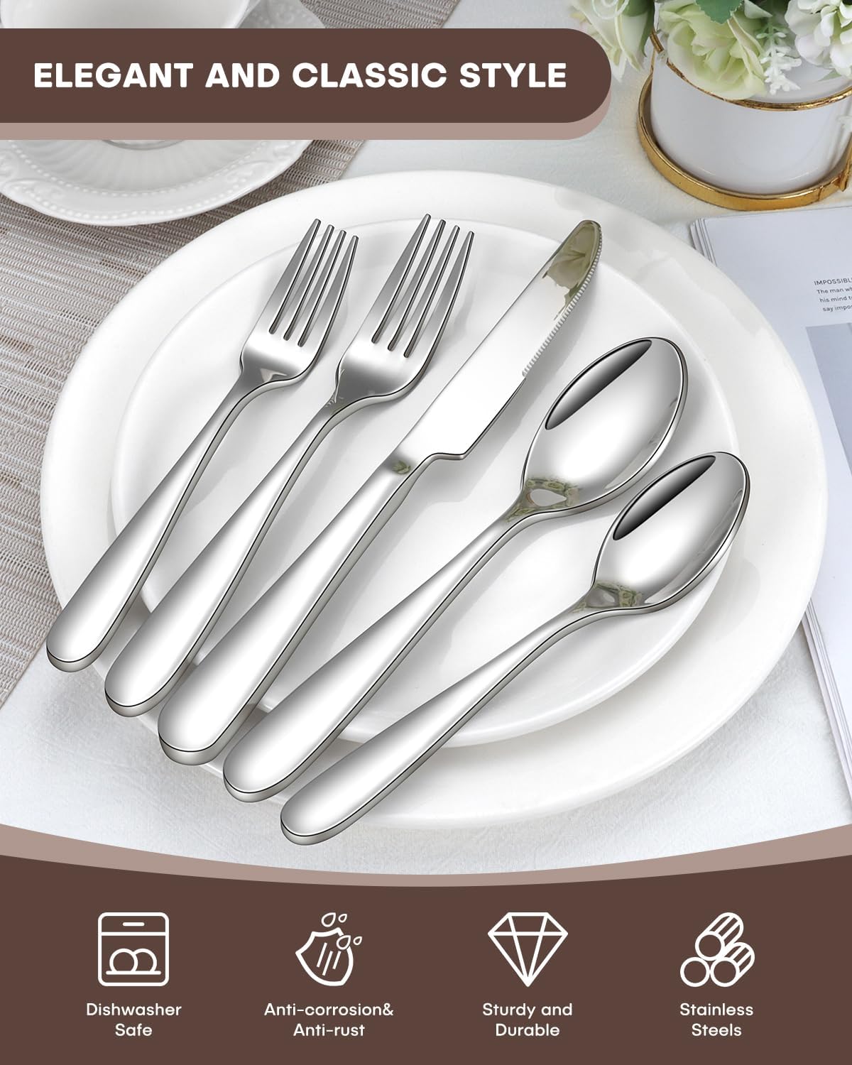 Silverware Set, Ollex 10 Pieces Stainless Steel Flatware Set for 2, Heavy Duty Utensil Set with Premium Mirror Polished Knives Spoons Forks Utensils Set for Kitchen Cutlery Set, Dishwasher Safe