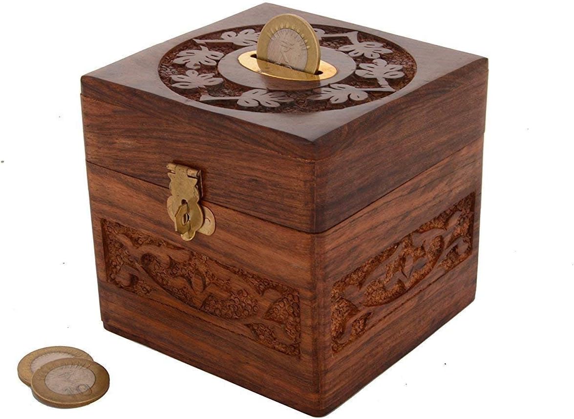 Kesha Spree Wooden Money/Coin/Piggy Bank Cum multiutilty Box for Kids/Adults/House Wife/Grand Parents - 4 Inch