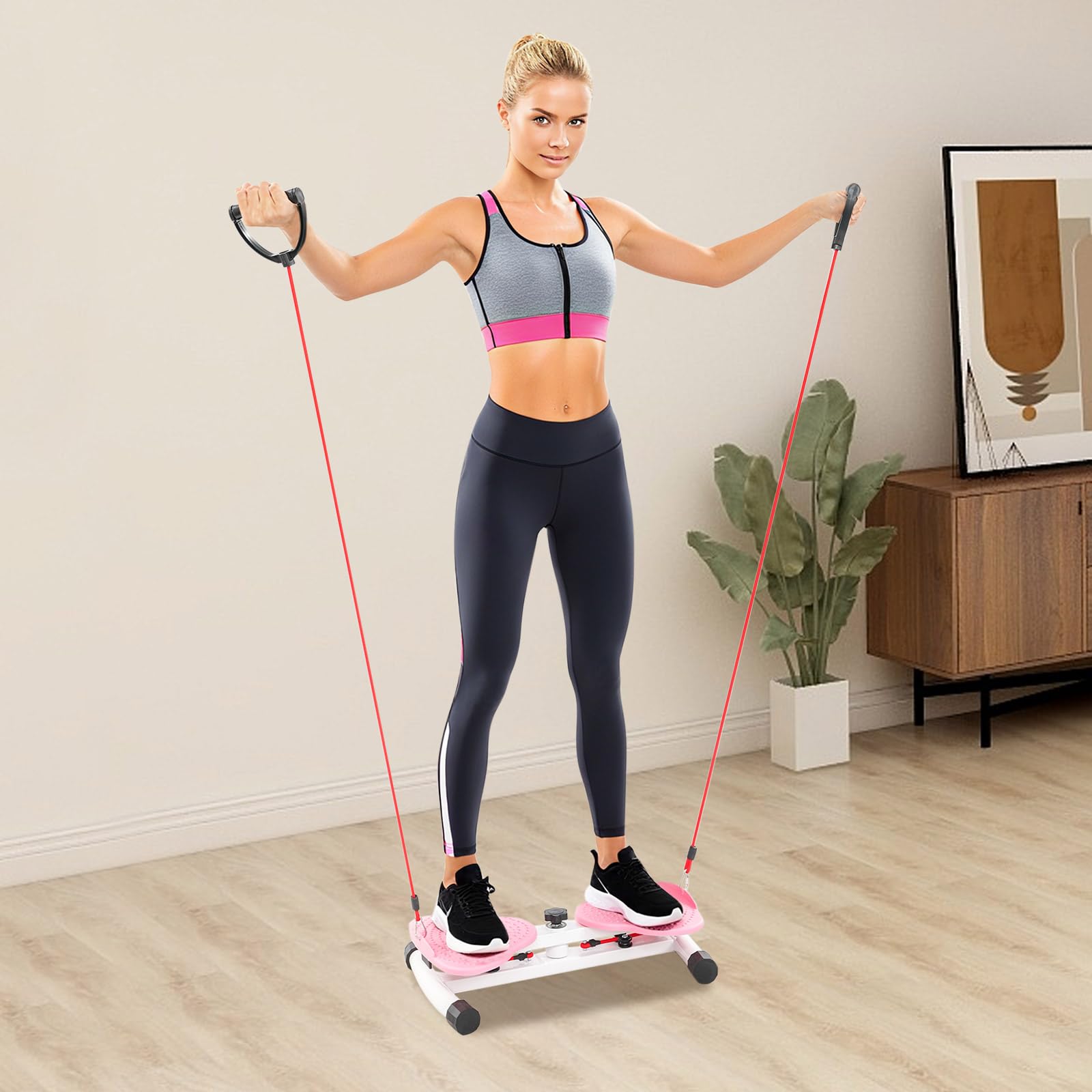 Taille Drehbrett mit Widerstandsbändern, Rutschfestes Twister Board mit 0–75° Drehung, Balance Trainer für Zuhause, Ganzkörpertraining, Core Workout & Gewichtsreduktion, 100kg Belastbarkeit