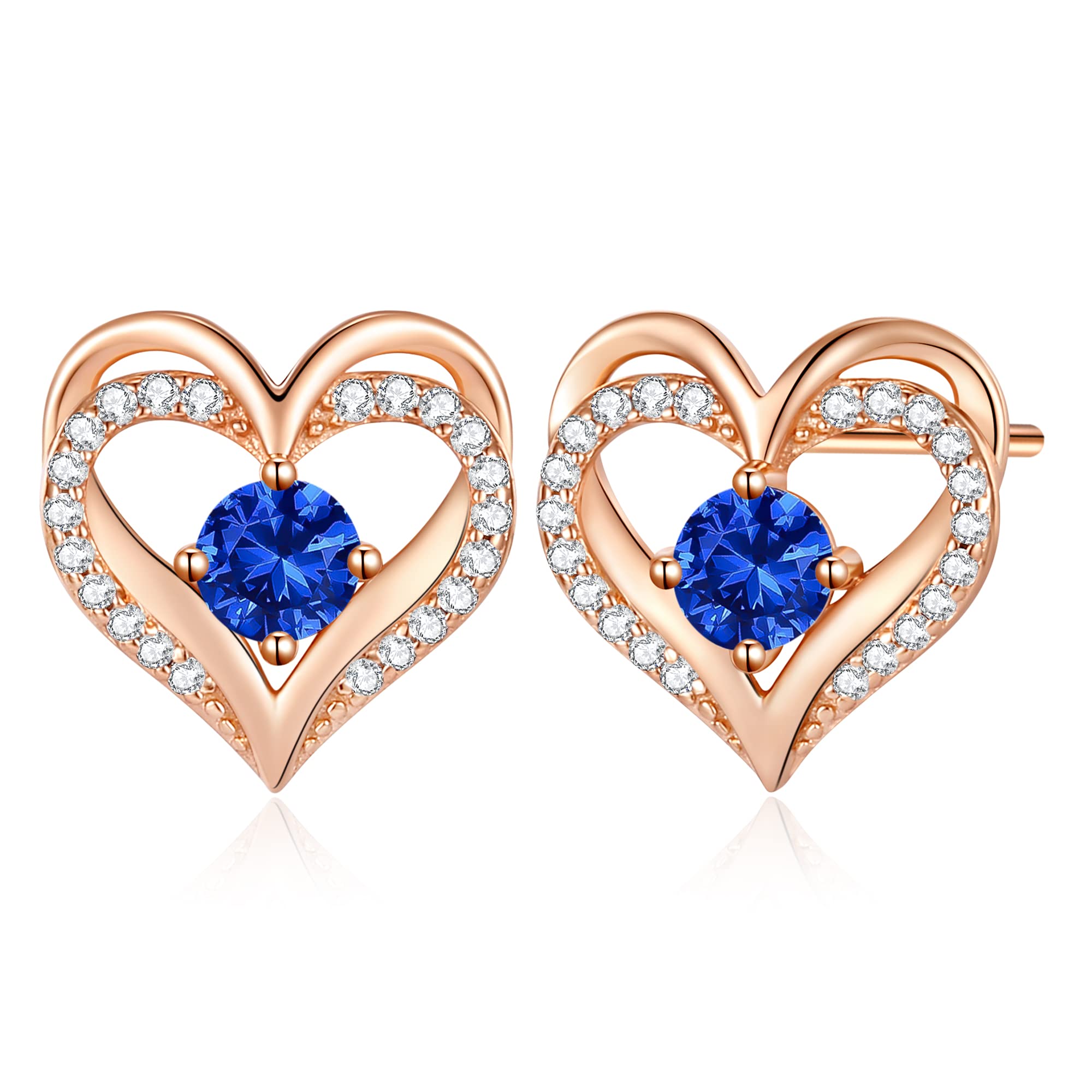CDE Orecchini da Donna Argento 925 Placcato Oro Rosa, Orecchini Cuore Zirconia Regalo di Gioielli Natale San-Valentino Festa della Mamma Regalo Donna Anniversario Compleanno Regalo di laurea