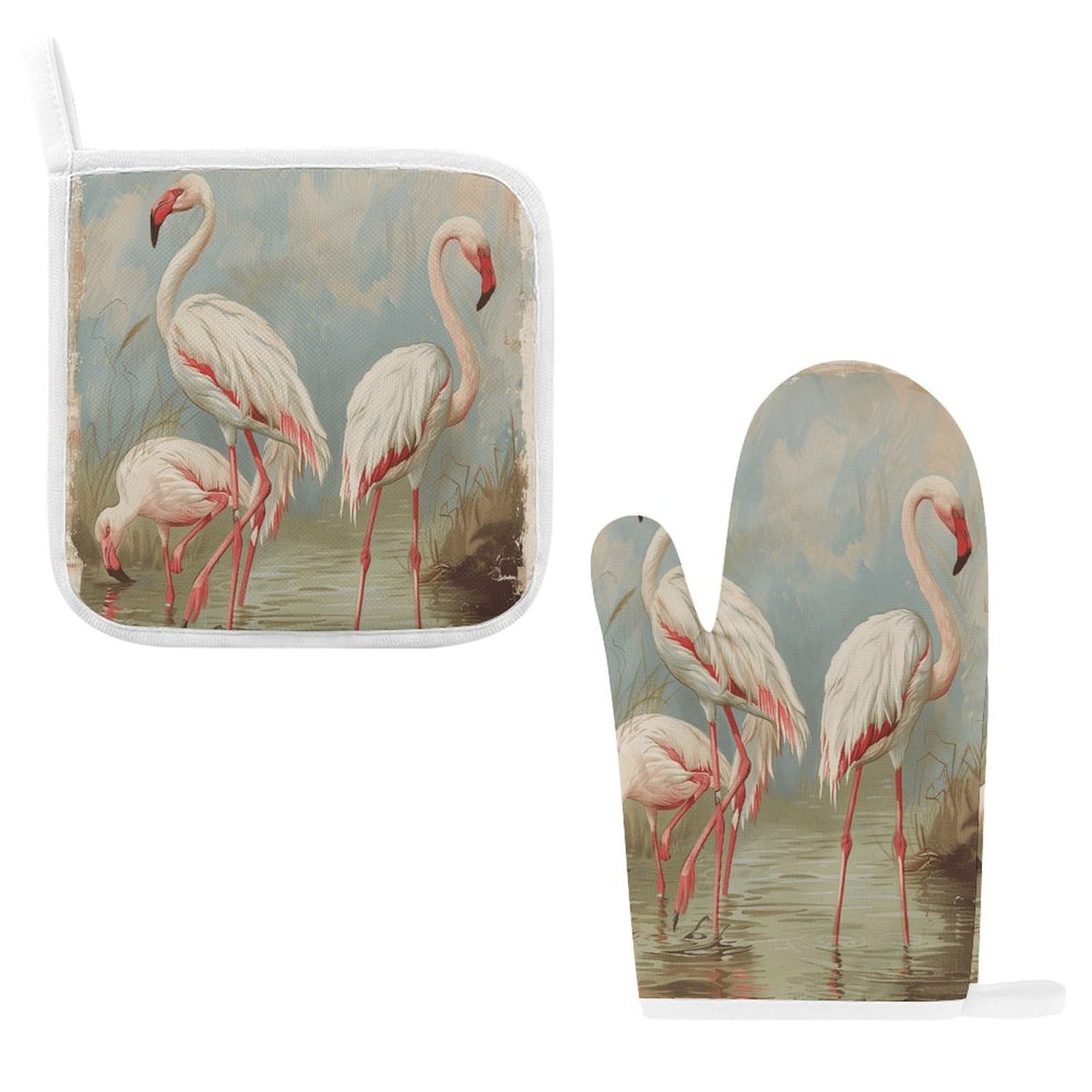 Fodpand Style Flamingo In Water Oven Mitts And Pot Holders Sets