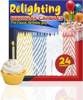 Relighting Birthday Candles - Toughty - Fun Trick Spiral Birthday Candles for Cake & Cupcakes That Relight After Blowing Out - Multicolored - Ideal for Parties & Bday Celebrations - 24 Pack