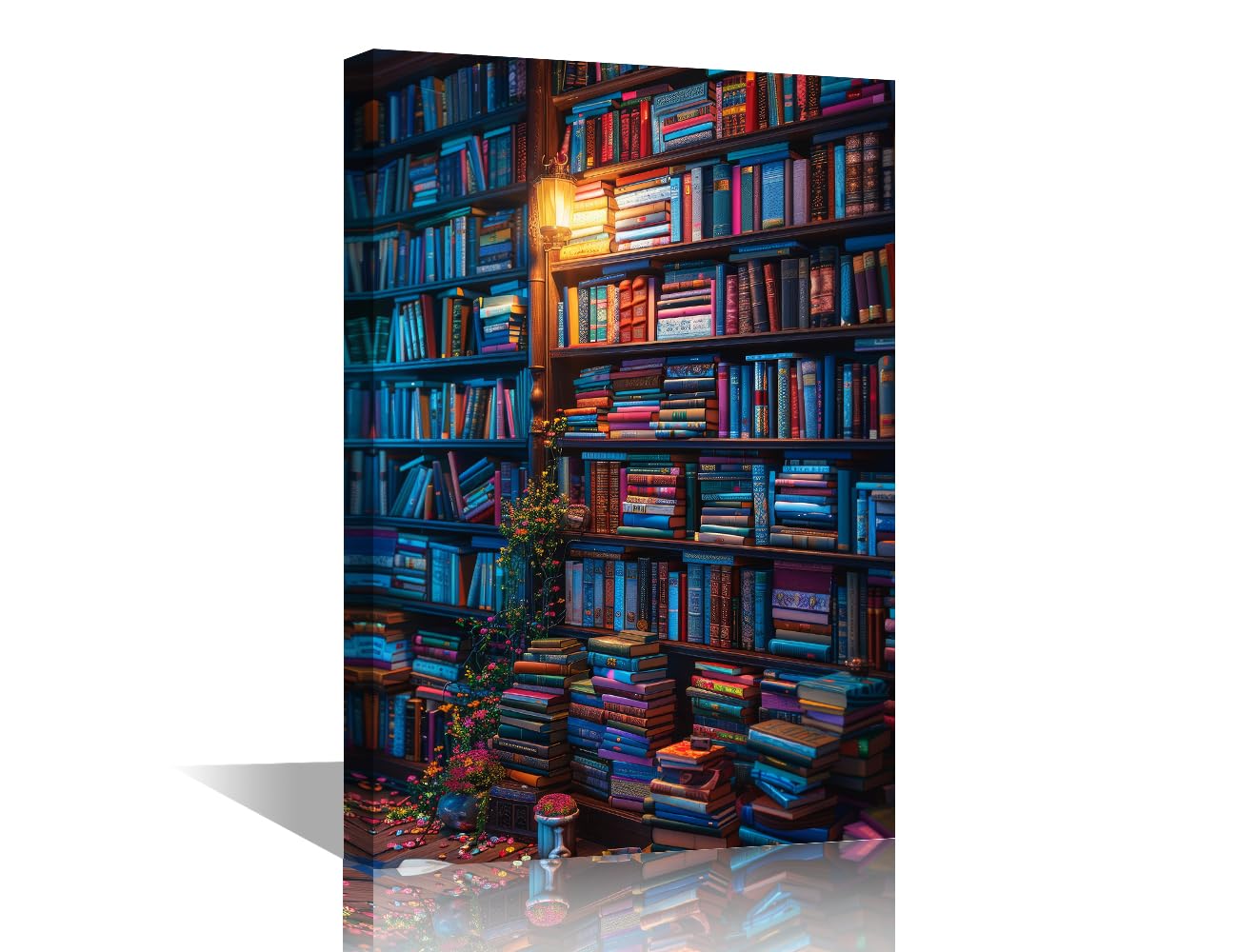 TISHIRON 1 Panel Wall Paintings for Living Room Fantasy Bookshelf Modern Office Wall Art Vintage Library Large Decor for Bedroom Artwork Giclee Framed Ready to Hang, 24x16in