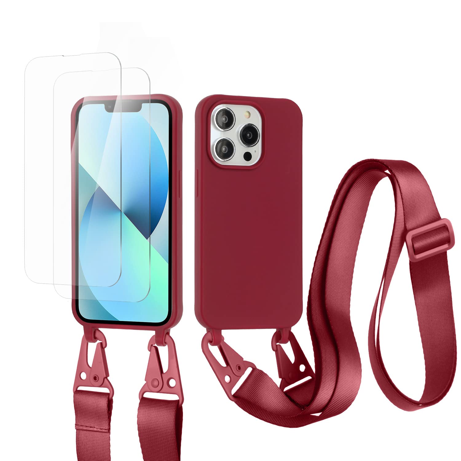 vrupin Funda Compatible con iPhone 13.con (2 x Protector Pantalla)con Cuerda Case con Ajustable Cordón.Silicona Líquida Funda-Loto Color — view 42