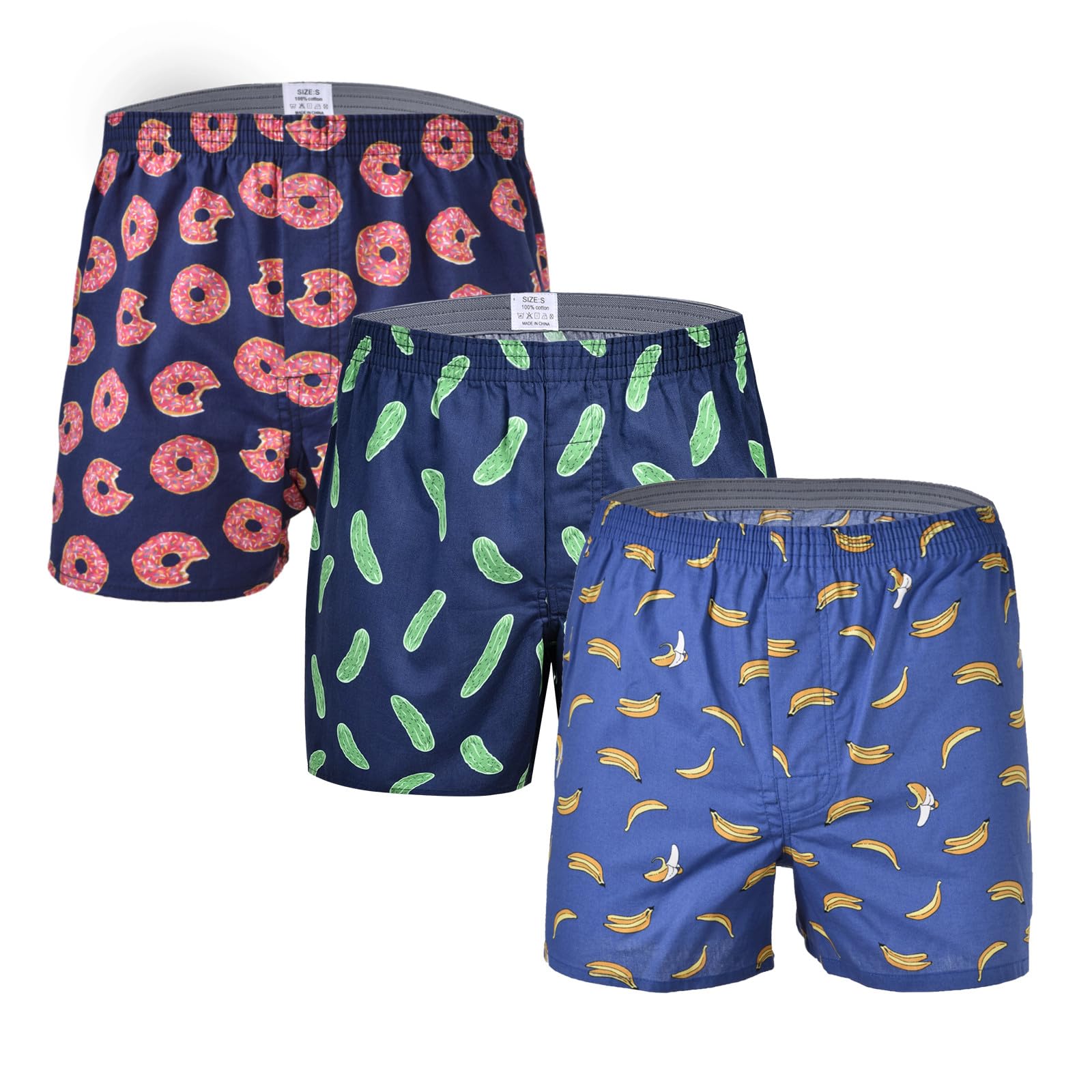 Mens Boxer Shorts Funny Boxers Sleep Short Plaid Cotton Loose Woven Boxers for Men Small Medium Large