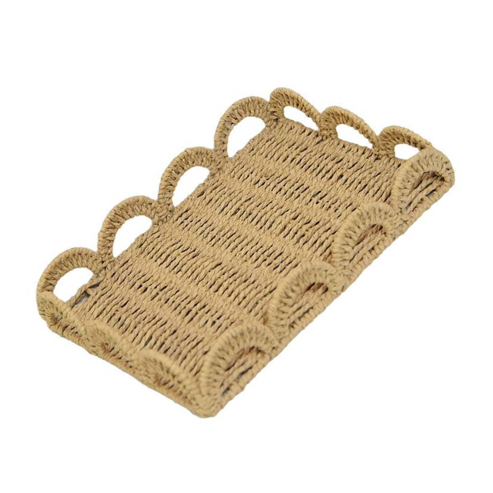 Natural Handwoven Paper Cord Organiser Basket Scalloped Serving Tray for Desktop and Cabinet Storage Green Paper Rope Storage Basket