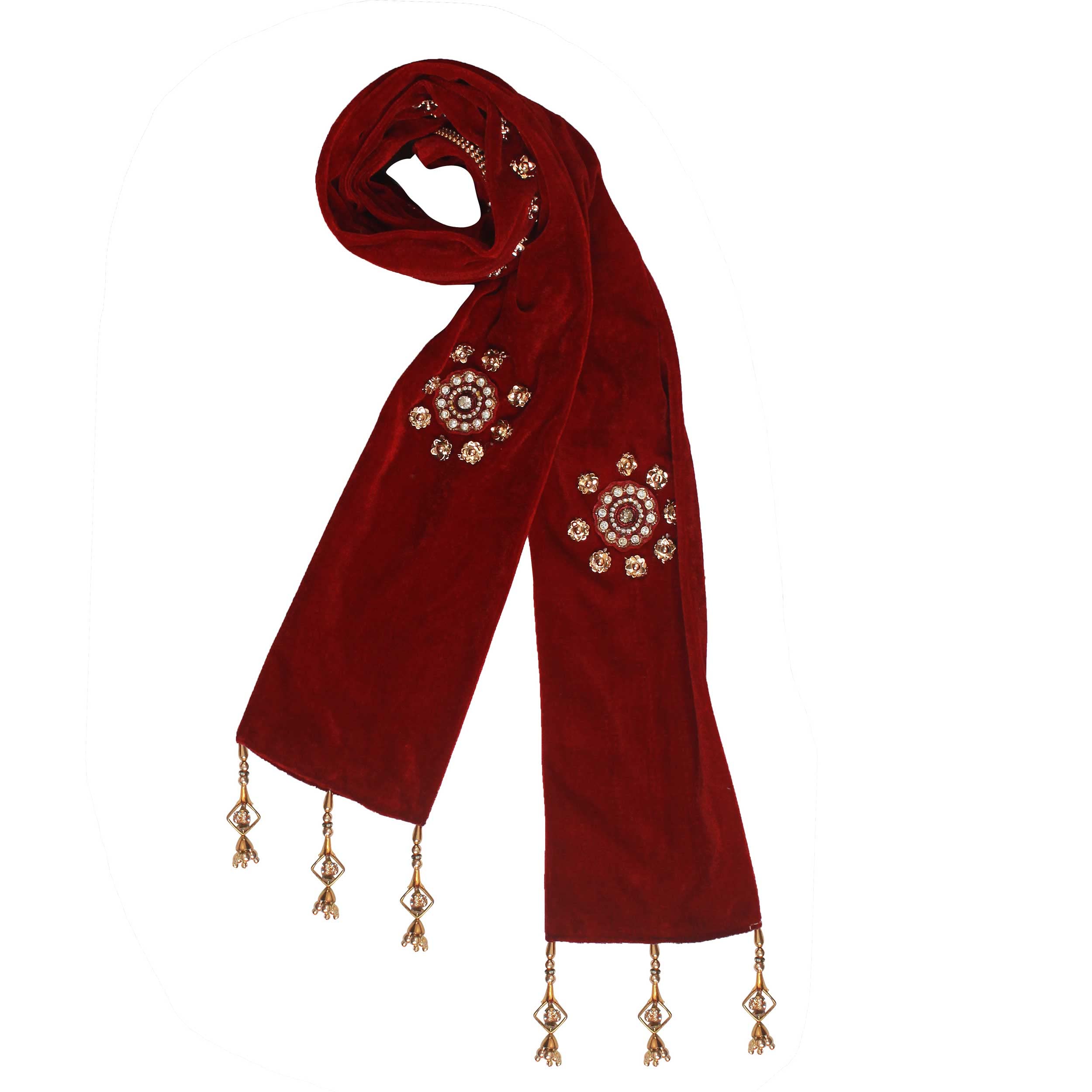 krypmax Men's Velvet Fancy Handmade Design Dupatta Stole Chunni (Maroon, 2.5 Metre Length)-picture-49