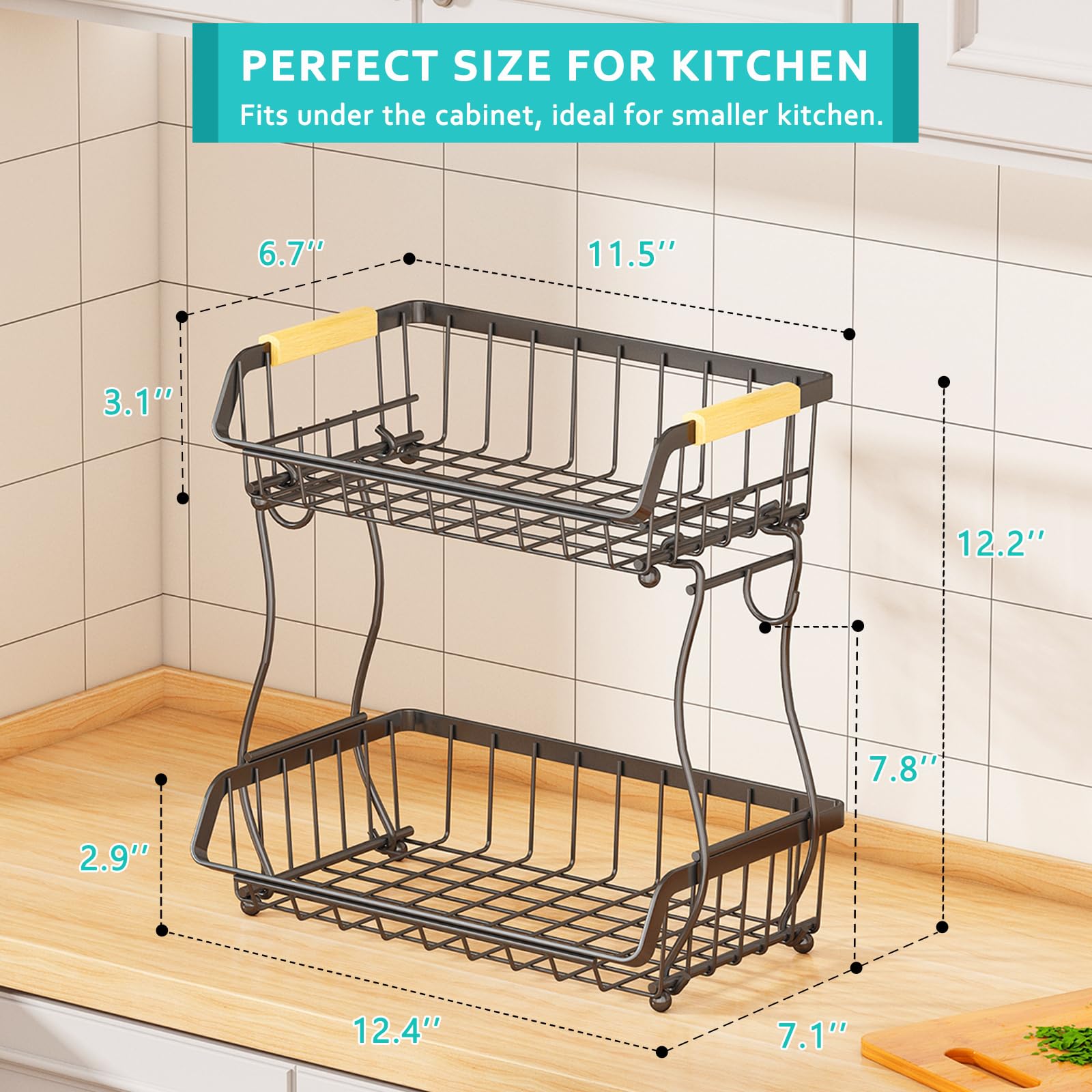 ANTOPY Fruit Basket, 2 Tier Fruit Bowl with Banana Hanger, Kitchen Countertop Vegetable Rack - Image 2