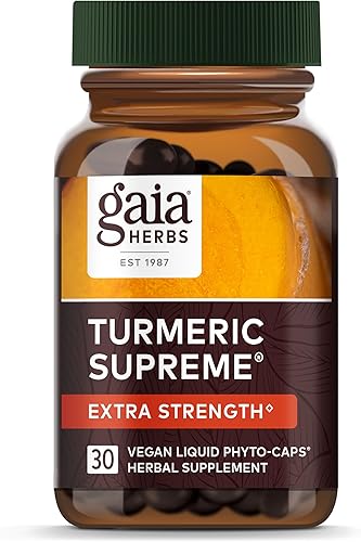 Gaia Herbs Cúrcuma Supreme Extra Strength  Soporta molestias ocasionales por desgaste normal  con cúrcuma curcumina y pimienta negra  60