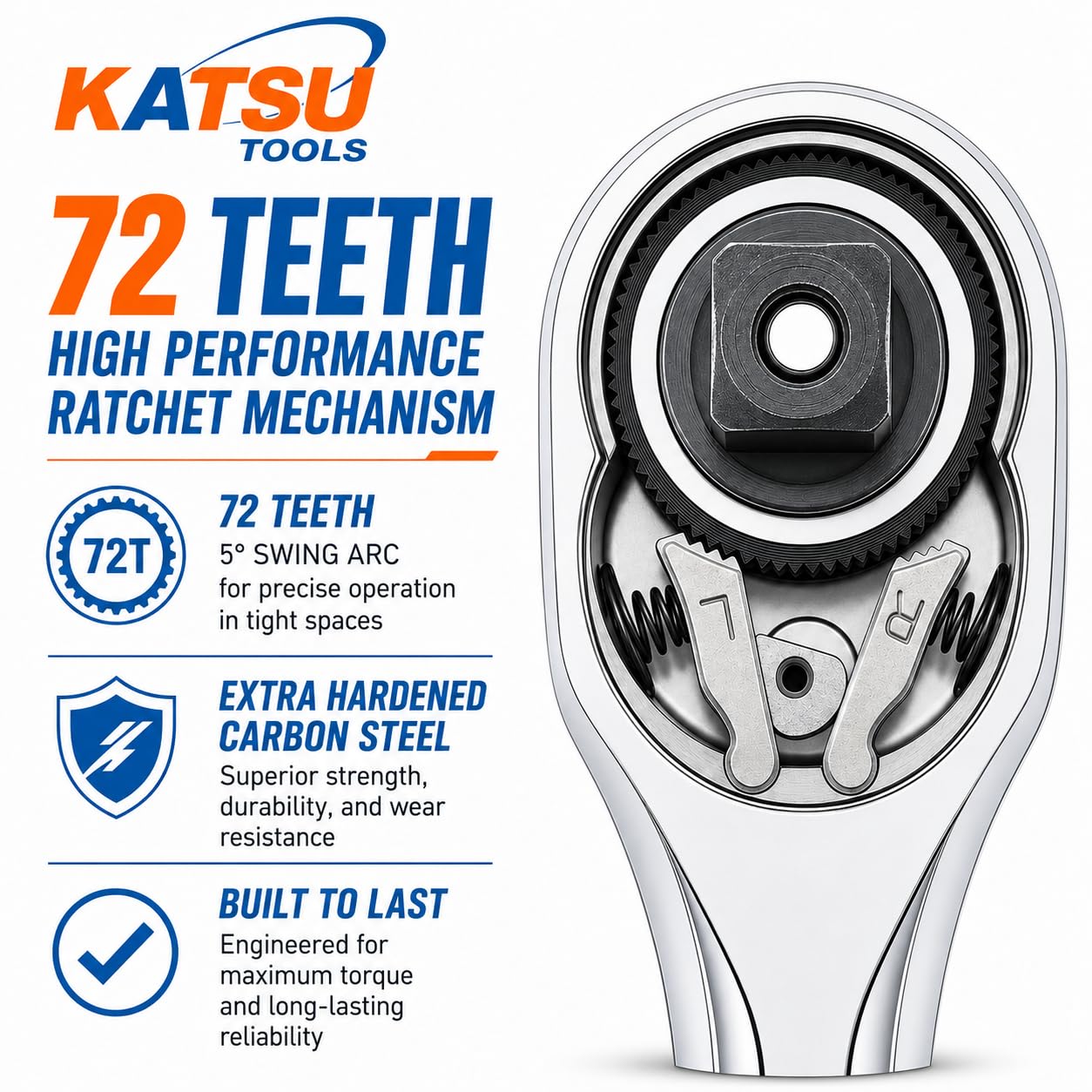 KATSU Set di Chiavi a Bussola 1/2" 32 Pezzi, Unità Metrica da 8-32mm con Chiave a Cricchetto a Sgancio Rapido a 72 denti e Barra di Prolunga, Strumento di Riparazione Automatica 420347