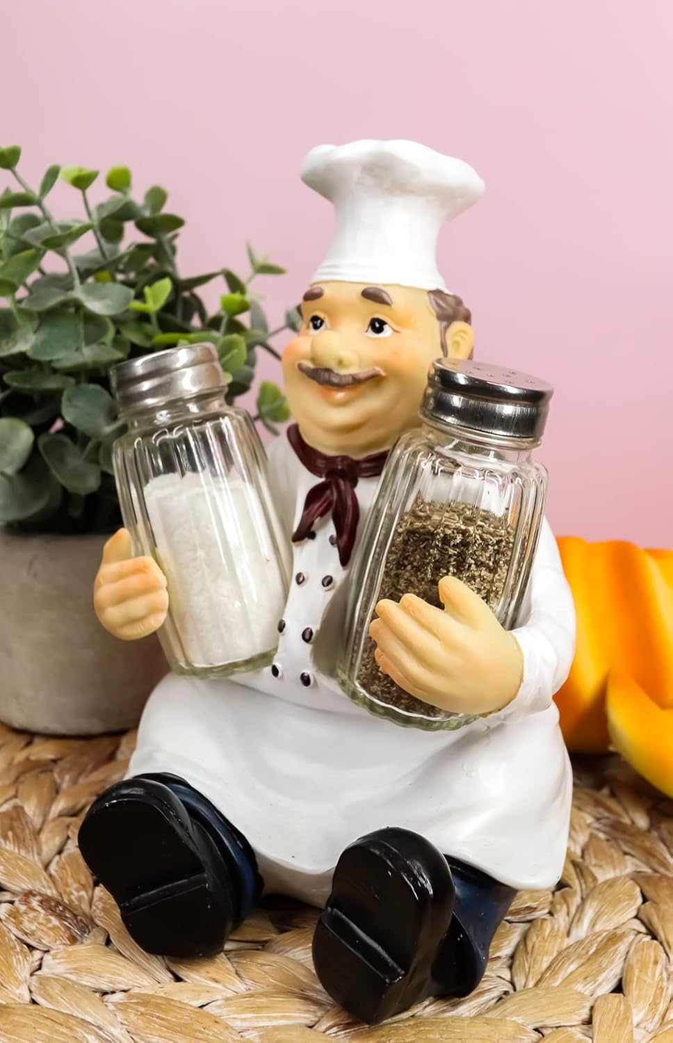 Ebros Italian Head Chef Mario Salt And Pepper Shakers Holder Figurine As Decorative Kitchen Dining Centerpiece Decor For Chefs Cooks Bistro Restaurant Themed Statue (Set Of 2)