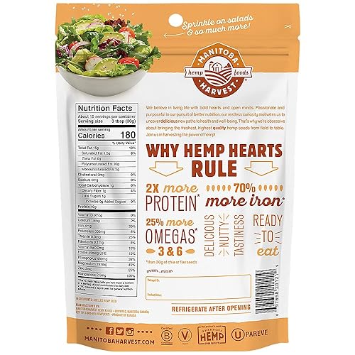 Miniatura 3 de Manitoba Harvest Semillas de cáñamo sin cáscara de cáñamo crudas, 1 libra; con 0.35 onzas de proteína y 0.44 onzas de omegas por porción, sin OMG,