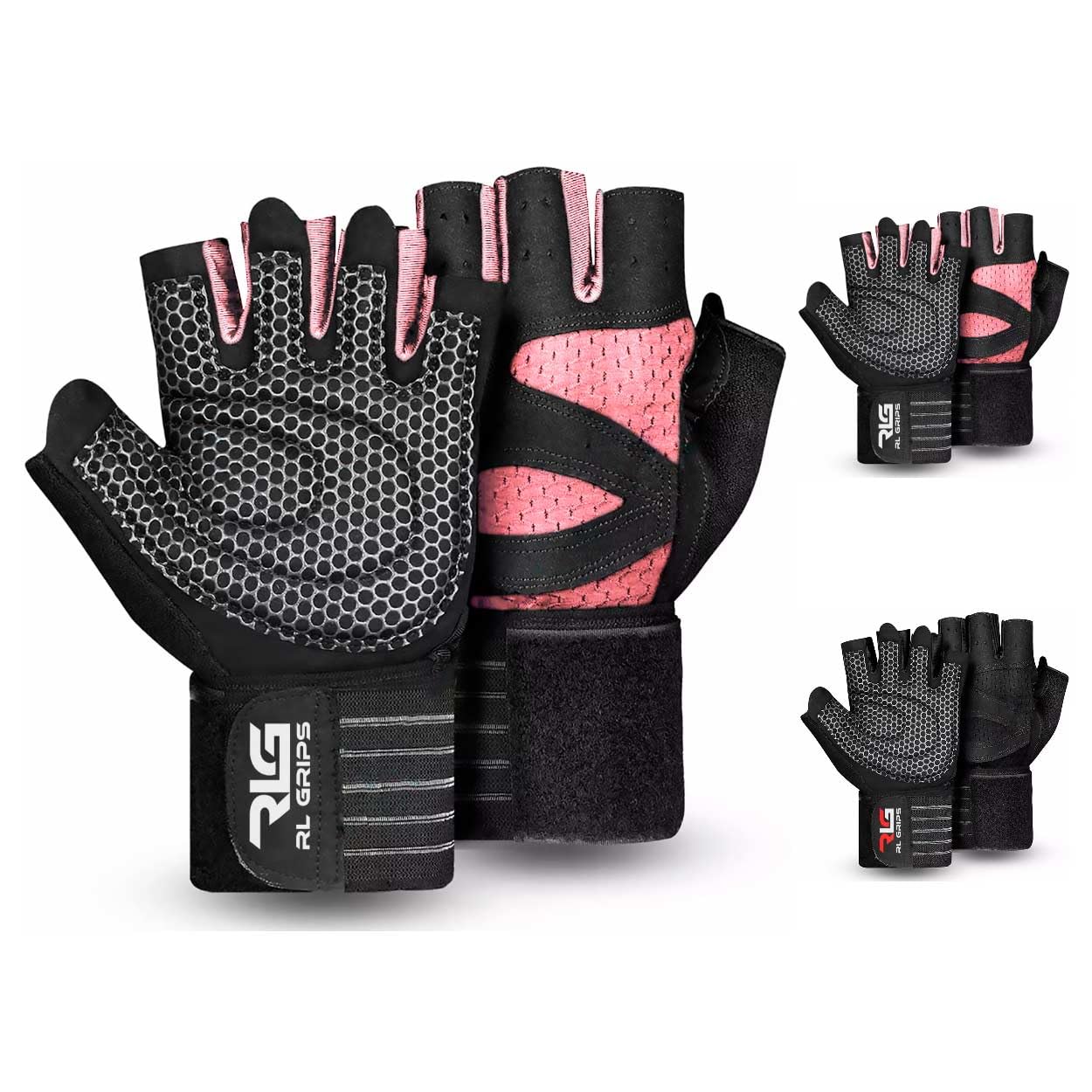RL Grips® Gym Gloves for Weightlifting Crossfit, Bodybuilding with Wrist Wraps and Non-Slip Silicone Grip