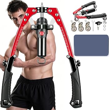 3 in 1 Twister Arm Trainer, Adjustable 22-440 lbs Hydraulic Power Chest Workout Equipment with Ab Roller Wheel, Home Gym for Full Body Strength Training, Arm Exerciser Chest Trainer for Men Women