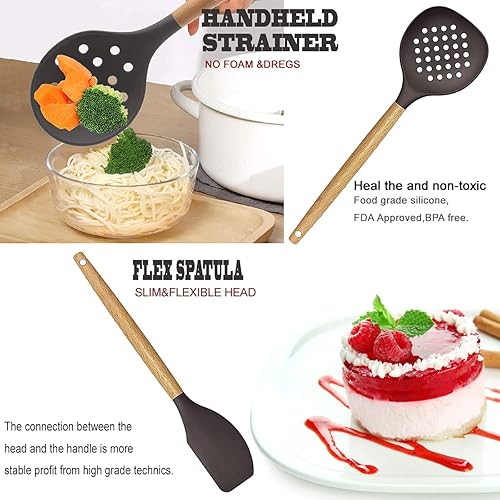 Miniatura 23 de Juego de utensilios de cocina - 35 piezas de utensilios de cocina con rallador, pinzas, espátula de cuchara y girador hechos de silicona resistente