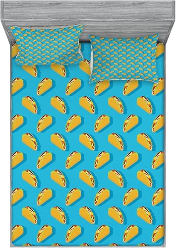 Miniatura 208 de Ambesonne Juego de sábanas bajeras y fundas de almohada, dibujos de aviones antiguos, vuelos clásicos con fechas, estilo vintage, diseño nostálgico,