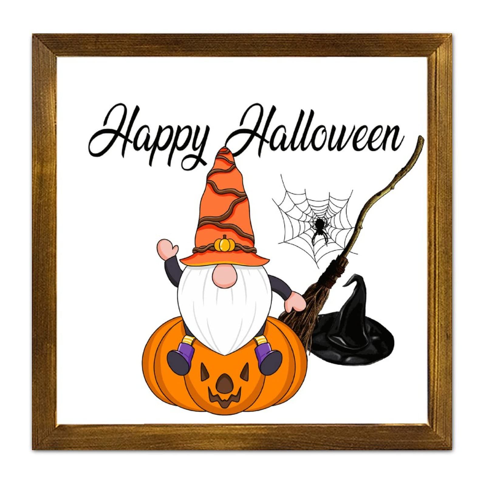 Cadre Halloween nain citrouille en bois rustique de 30cm pour salon