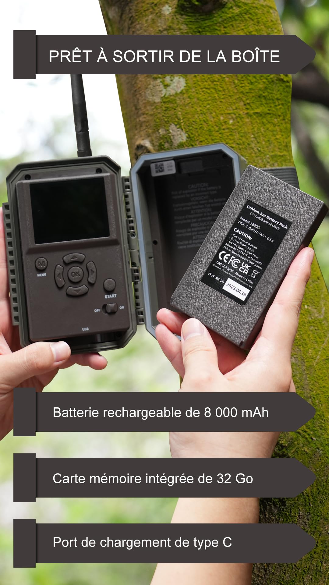 GardePro E6P Max Caméra de Chasse, WiFi, Batterie Rechargeable 8000 mAh, Carte SD Intégrée, 64MP 1296P, Caméra E6PMB No Glow Infrarouge Vision Nocturne, Champ de Vision Large de 110°