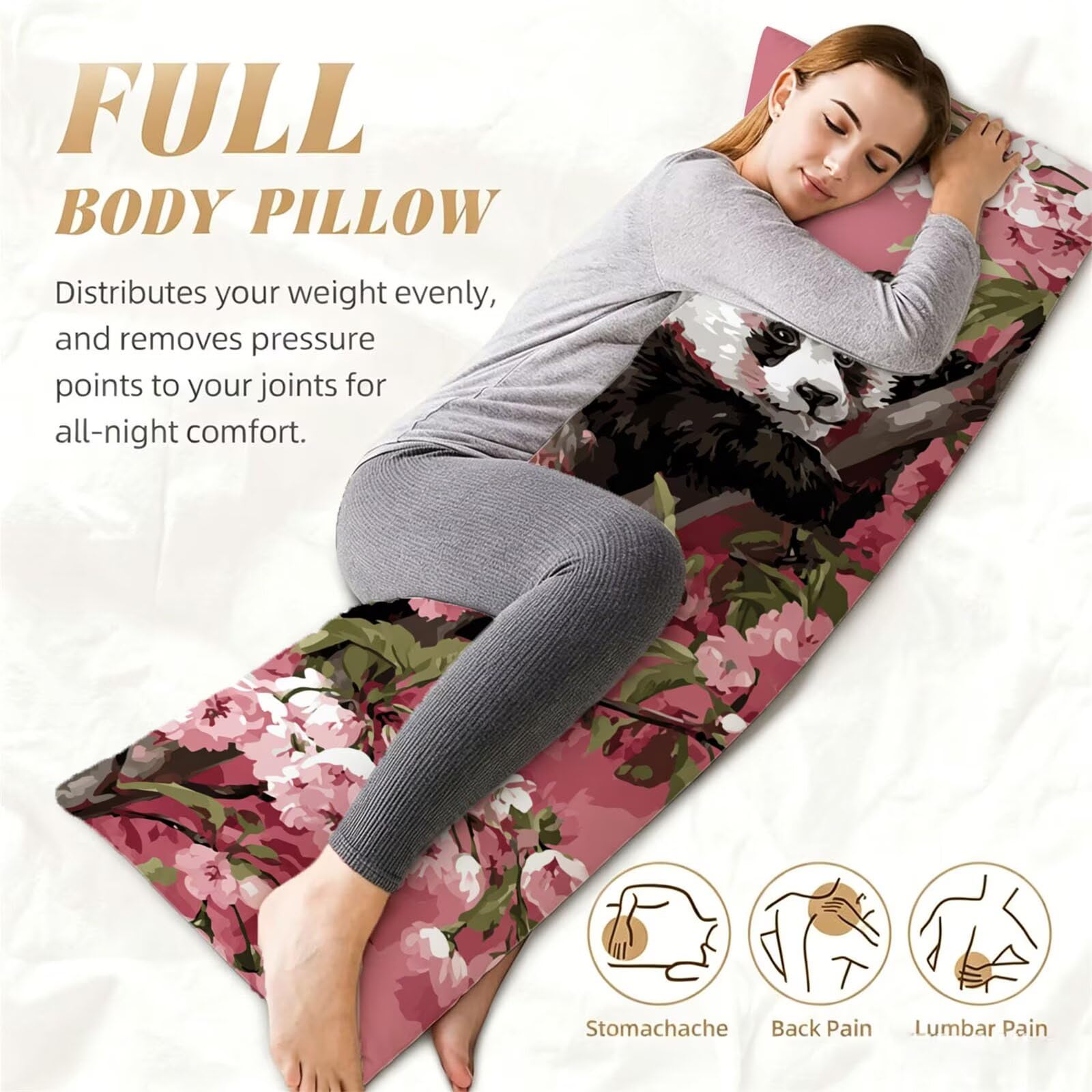 Funda de Almohada 60 x 180 cm Rosa Protector Almohada 180 cm con Cremallera Invisible, Lino Durable y Transpirable Pillow Case Largas Panda Impresión a Doble Cara para Cama, Sofá y Dormitorio dg-576