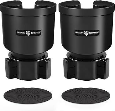 Seven Sparta Upgraded Car Cup Holder Expander Adapter with Offset Adjustable Base, Compatible with Yeti 14/24/36/46oz Ramblers, Hydro Flasks 32/40oz, Other Large Bottles Mugs in 3.4''-4.0'' 2