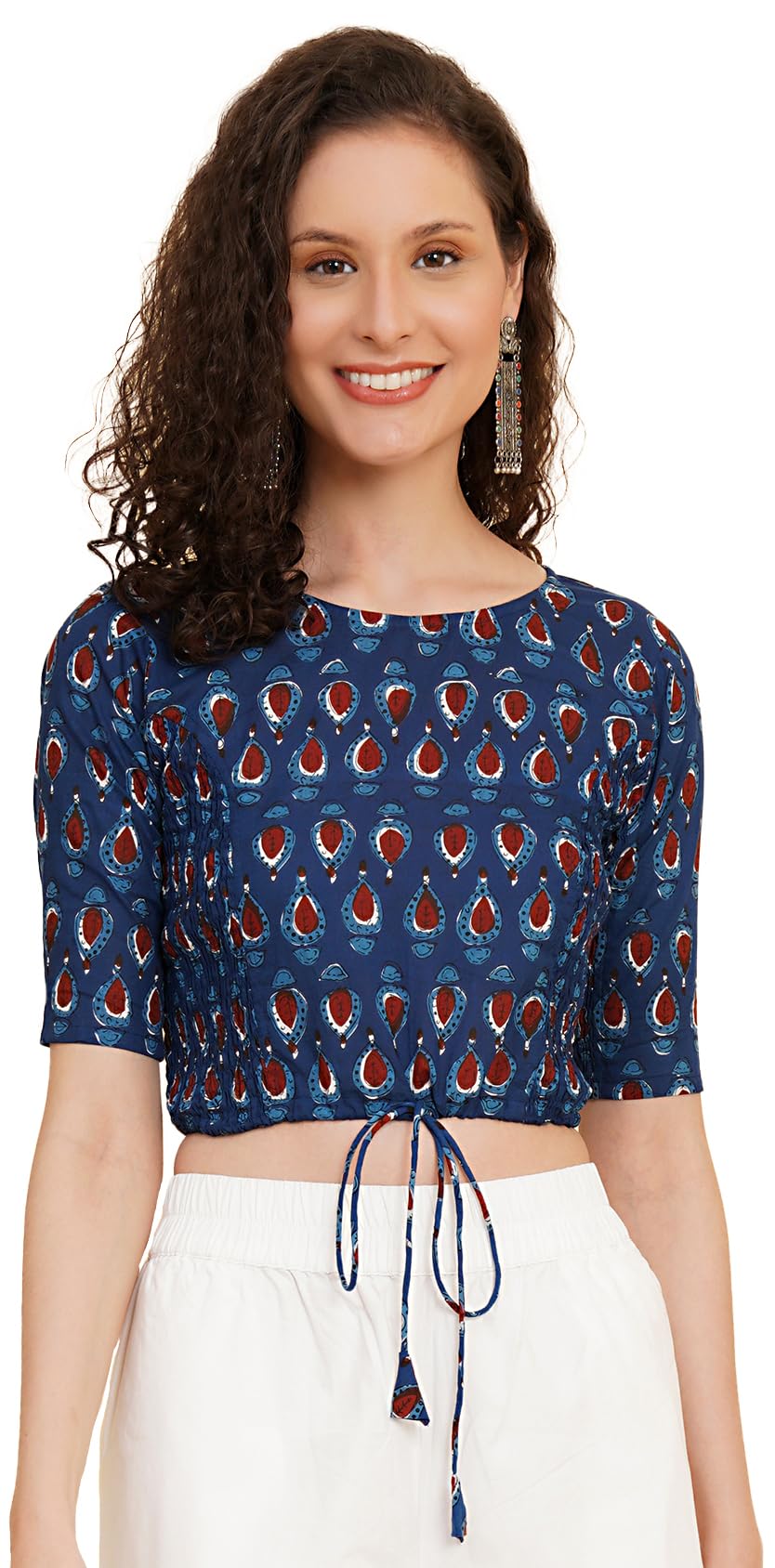 Yash Gallery Women's Cotton Zig-Zag Printed Regular Regular Fit Short Sleeve Blouse