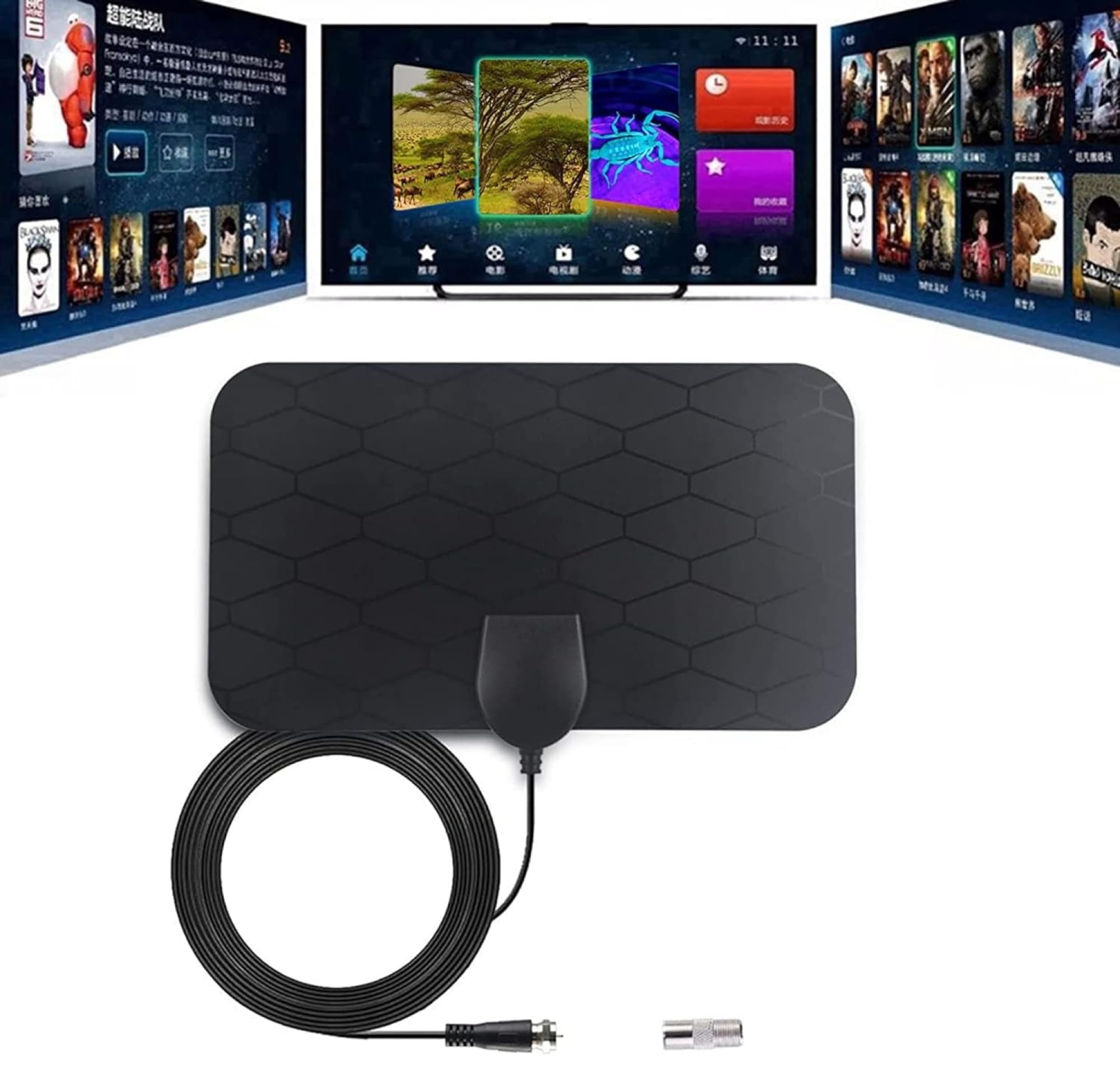 Antenne TV pour Smart TV – Antenne HD numérique HD pour intérieur et extérieur, compatible avec toutes les télévisions 4K 1080p HDTV 360 ° Amplifié Signal Réception Booster Chaînes locales gratuites,