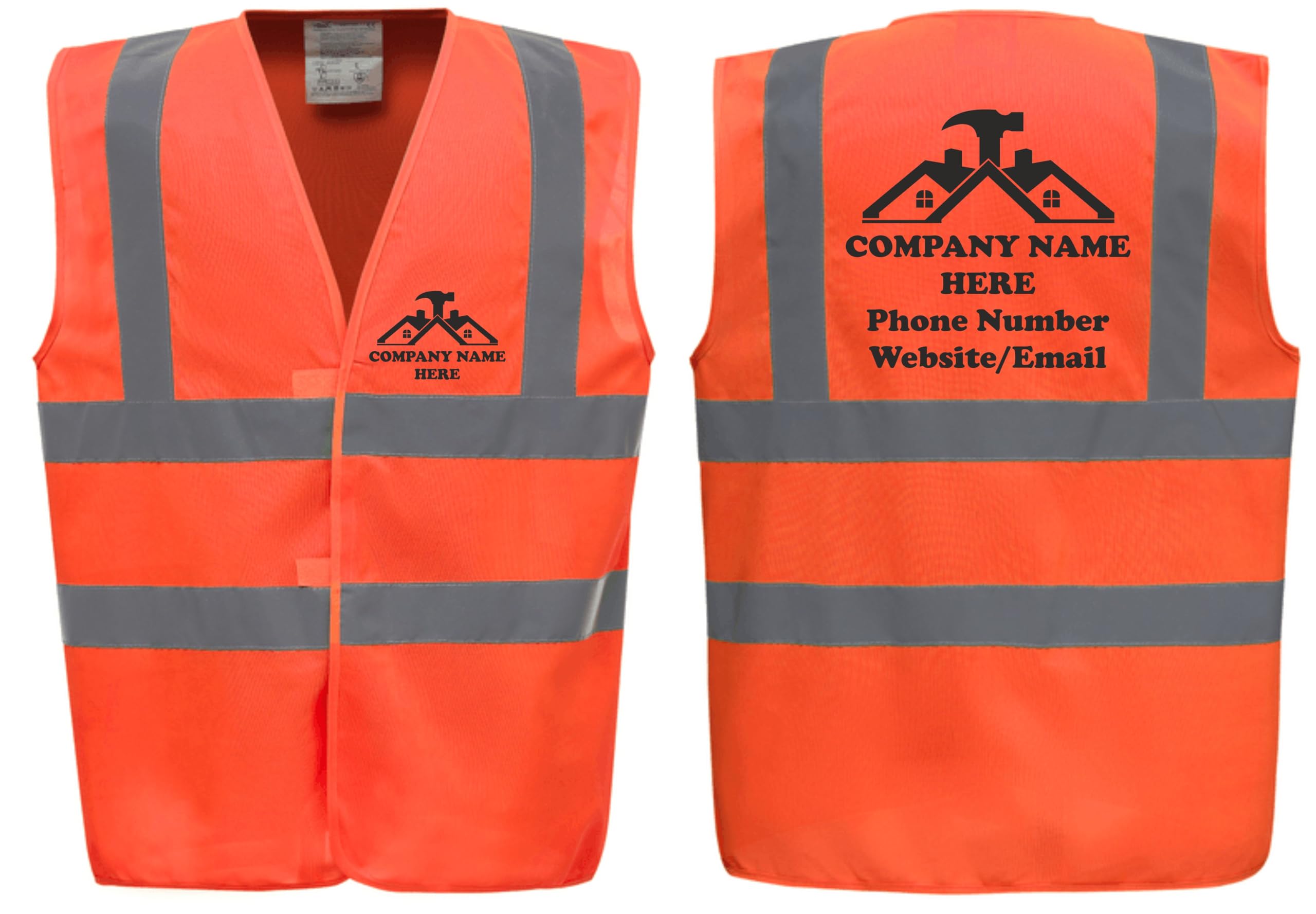 Custom Printed Personalised Hi Vis Vests – Add Your Roofing Company Details, Ideal for Roofers & Construction Workers by Brook Hi Vis (Orange, 2XL)