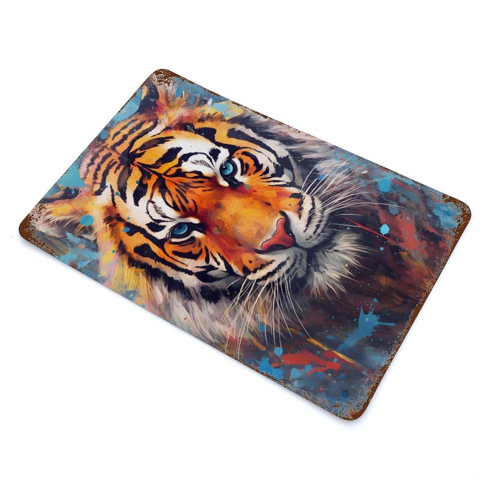Tiger Animals Vintage Rust Metal Sign 11.8"x7.9", for Basement, Hobby Room And Garage Decor, Farmhouse Wall Decor