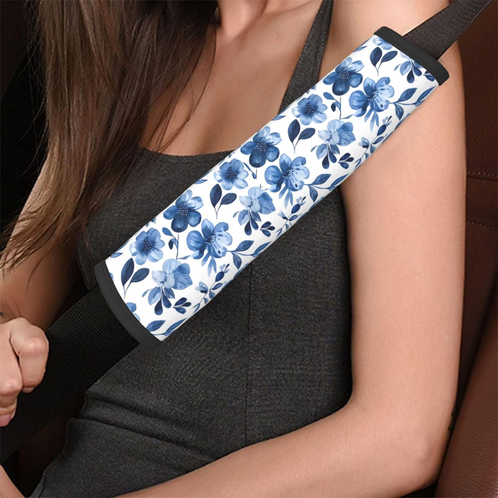 Dujiea Watercolor Blue Floral Car Seat Belt Cover Shoulder Strap Pads for Adults and Children, Soft Comfortable Seatbelt Protector Universal Fit