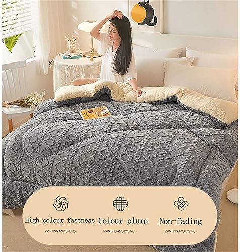 Miniatura 4 de Dfcdcoo Edredón de invierno grueso de hibisco de aislamiento súper suave, cachemira y telas dobles, manta de terciopelo de felpa esponjosa