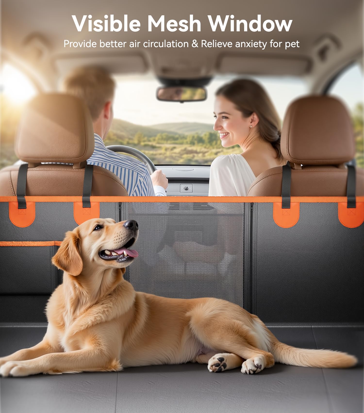 The Fellie Funda de asiento de coche para perro, extensor de asiento trasero de piel sintética impermeable con ventana de malla, funda de asiento trasero antiarañazos con carga de 400 libras, hamaca