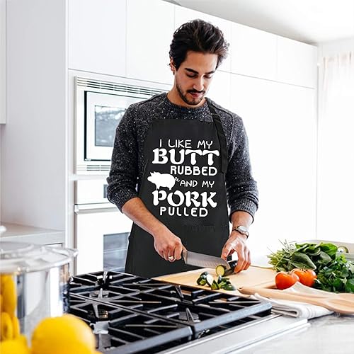 Miniatura 6 de Rosoz Divertidos delantales de cocina ajustables negros para cocinar, para hombres, Me gusta mi trasero frotado y mi cerdo tirado