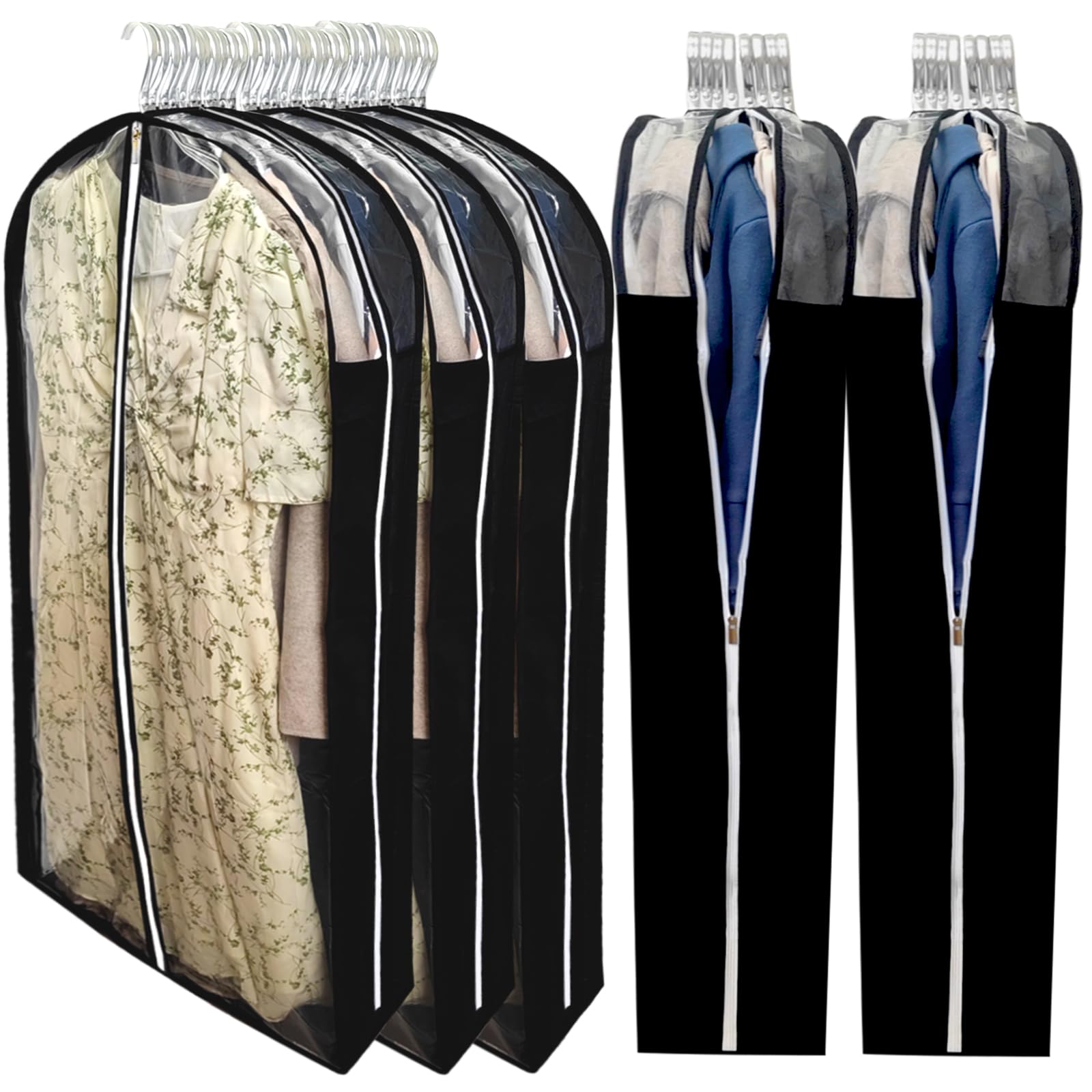 Bolsas de vestir extralargas para almacenamiento de armario con refuerzo de 6.3 pulgadas, bolsas transparentes a prueba de polillas de 60 pulgadas para colgar ropa, cubiertas antipolvo y protector de