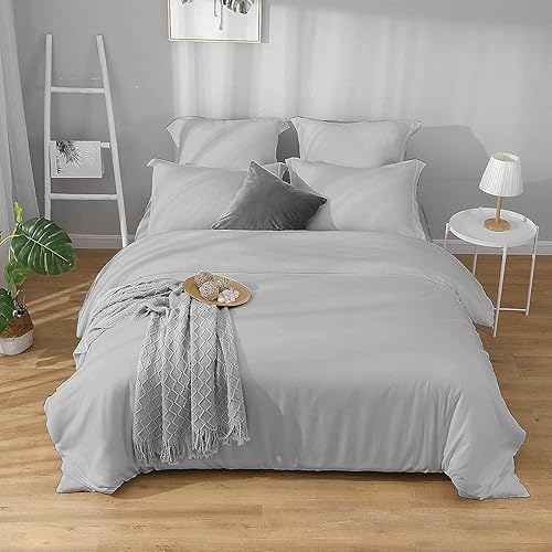Miniatura 2 de Precious Star Linen Juego de funda de edredón de 3 piezas de algodón egipcio suave y acogedor, cierre de cremallera y lazos en las esquinas, 1 funda