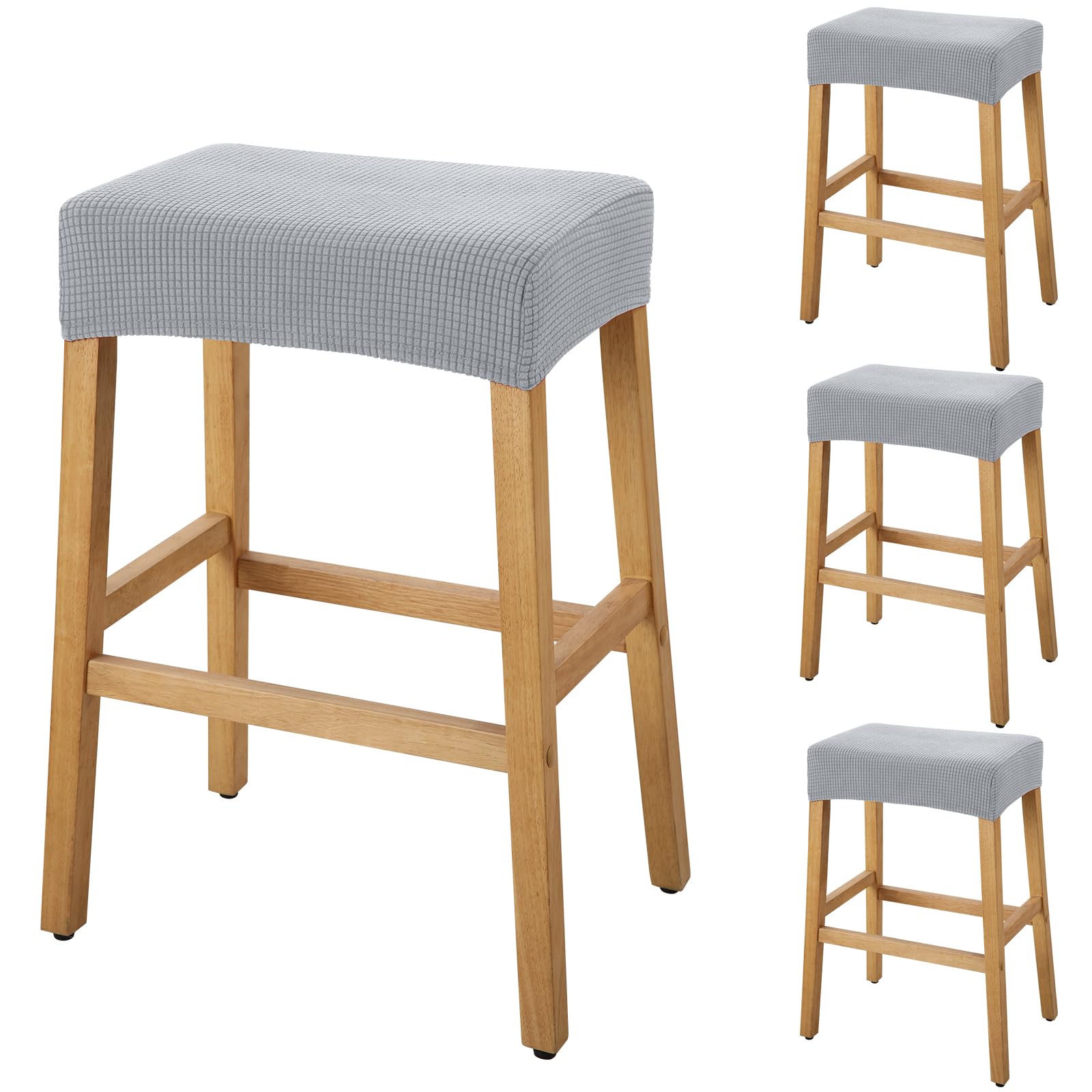YISUN Stool Covers Rectangle - 4 Pack Stretch Waterproof Saddle Seat Cover Counter Bar Stools Bar Chairs Covers Kitchen Island Chairs Cushion Protector (4, Light Gray)