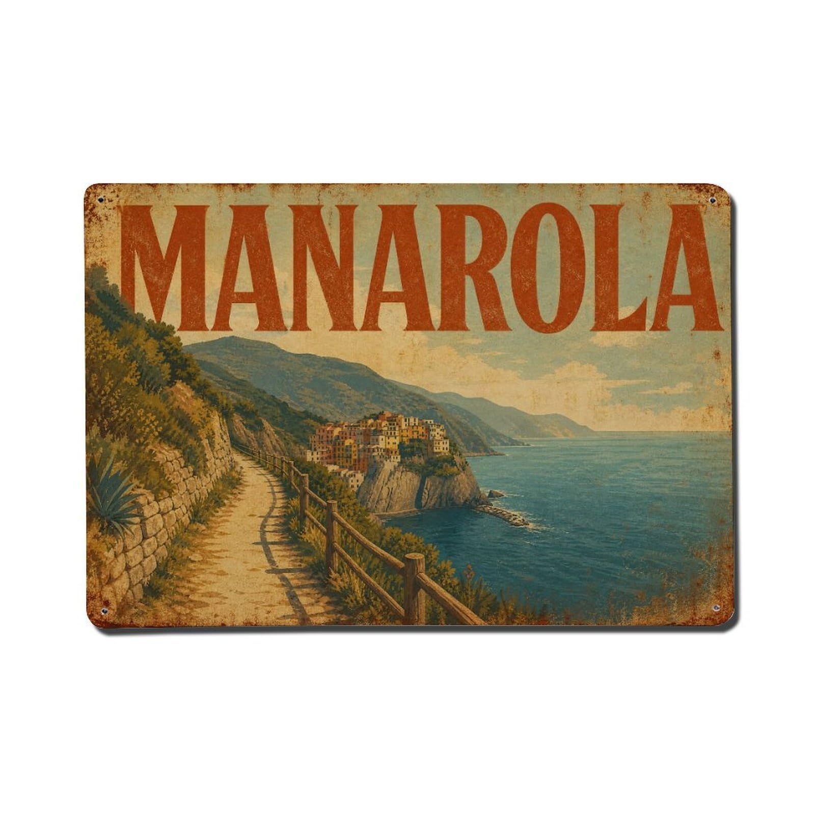 Vintage Travel Manarola Hiking Trail Coastal Path Italy Metal Tin Sign