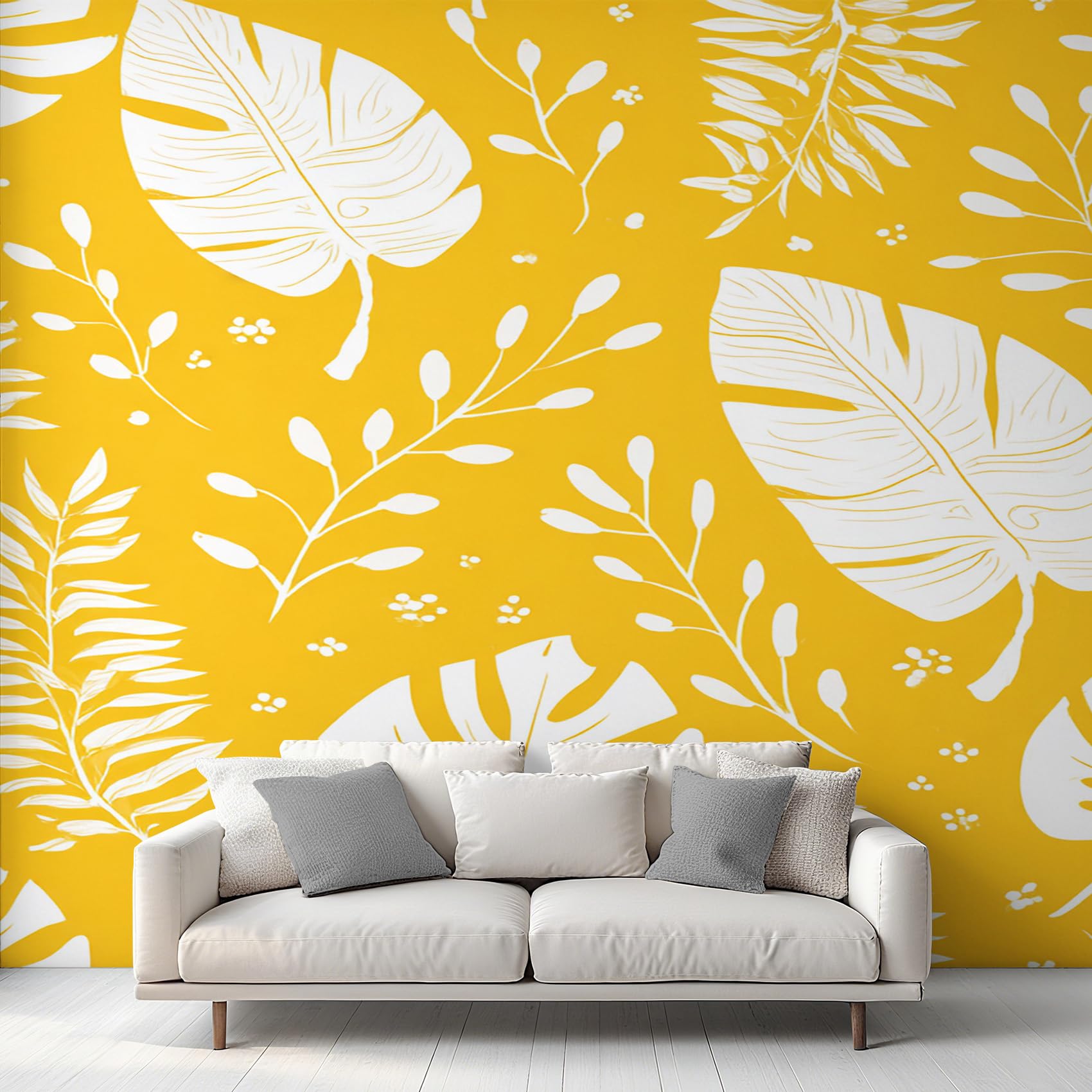 Fresque murale intissee monstera jaune panoramique decoration maison