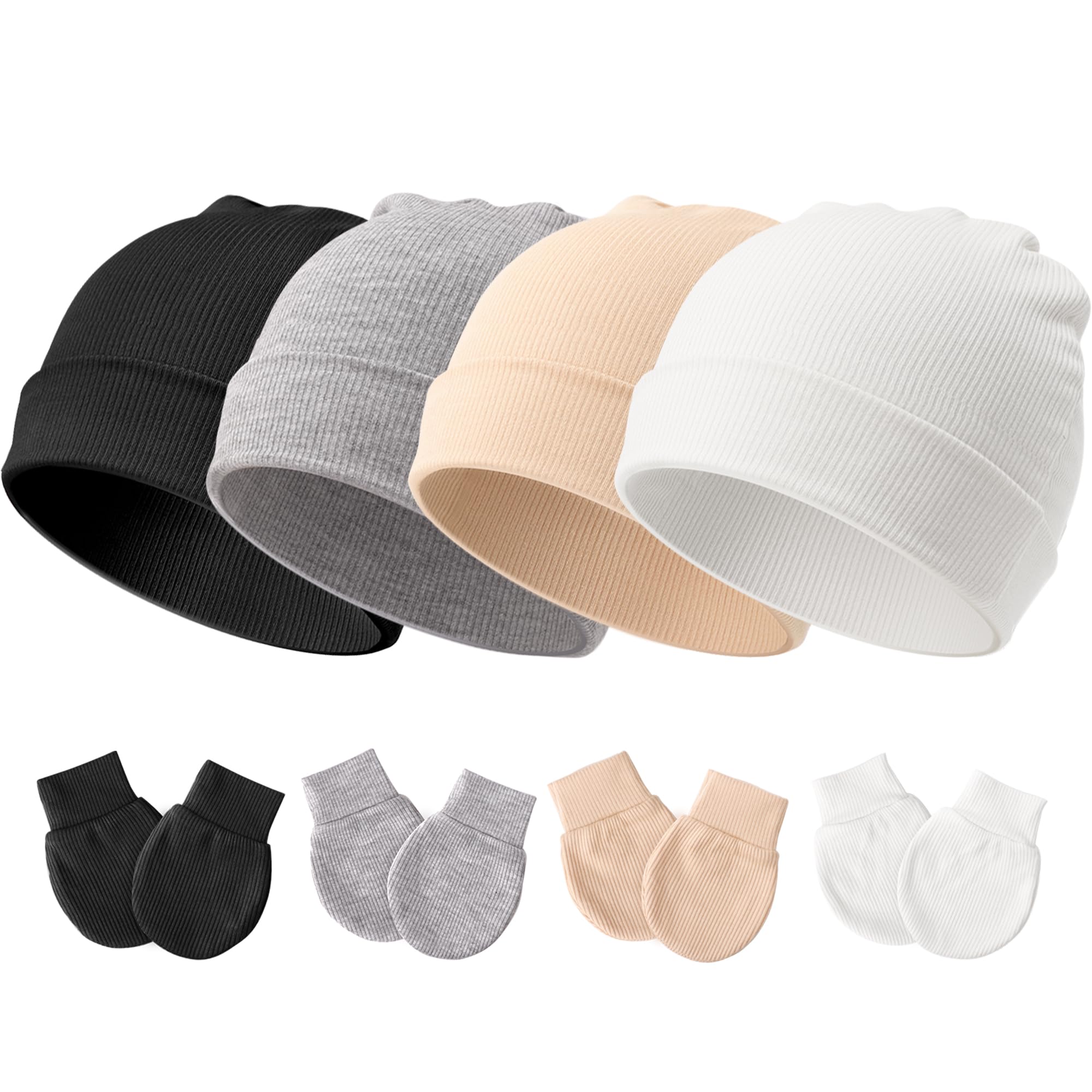 DRESHOW Neugeborenes Baby Mütze Hut und Handschuhe Set Beanie Bekleidung Unisex Infant Hut Kindergarten Mütze Baby Jungen Mädchen 0-3 Monate