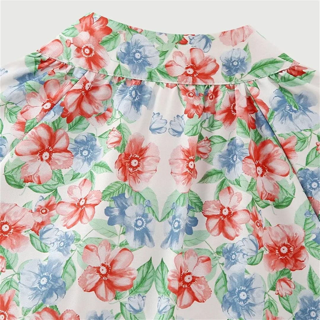 Camicia da donna primaverile in stile francese mezza aperta a maniche lunghe con stampa posizionata