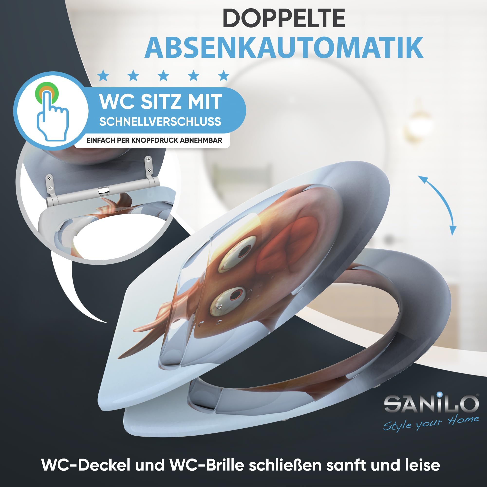 Sanilo WC Sitz mit Absenkautomatik & Quick-Release aus Holz, Goldfisch