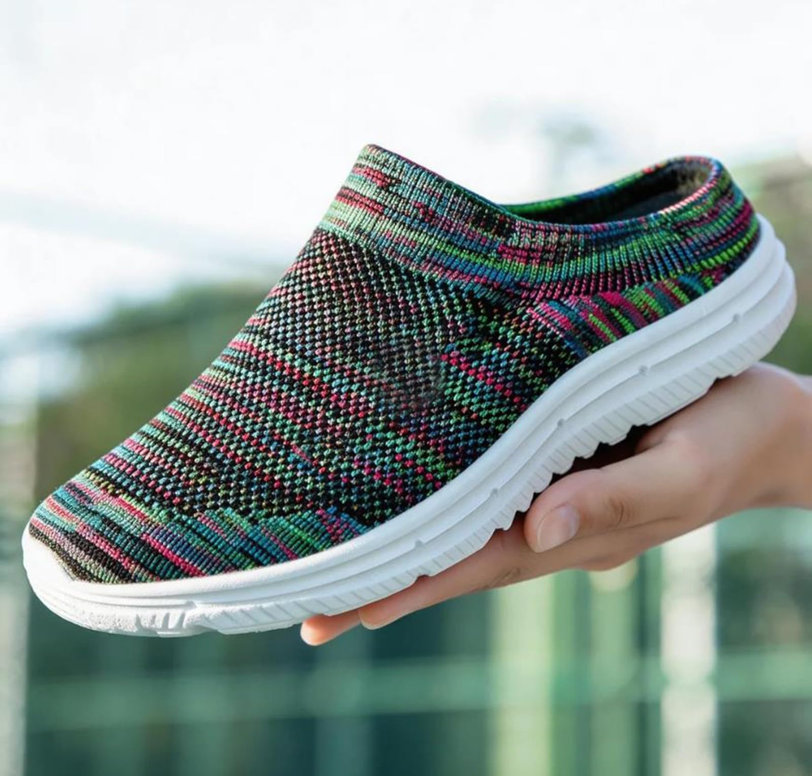 Męskie buty sportowe w stylu boho, wielokolorowe, wsuwane, oddychające, dzianinowe, bez pleców, lekkie chodaki do chodzenia po ogrodzie i na wakacje
