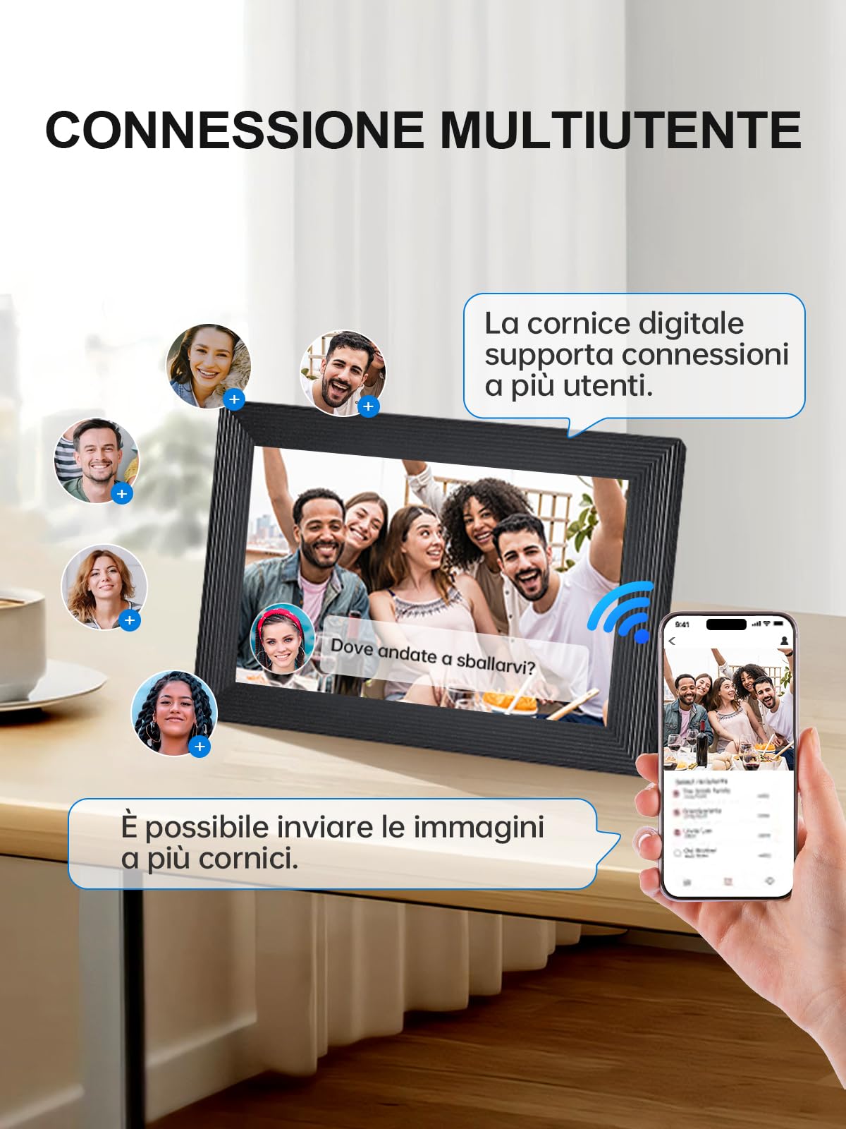 Moman Cornice Digitale WF11T, 10,1 Pollici Wifi IPS Touch Screen con Memoria da 32GB Condivisione Istantanea Montabile a Parete per Famiglia Amici Compleanno Anniversario, Cornice-Digitale-Foto-Wifi