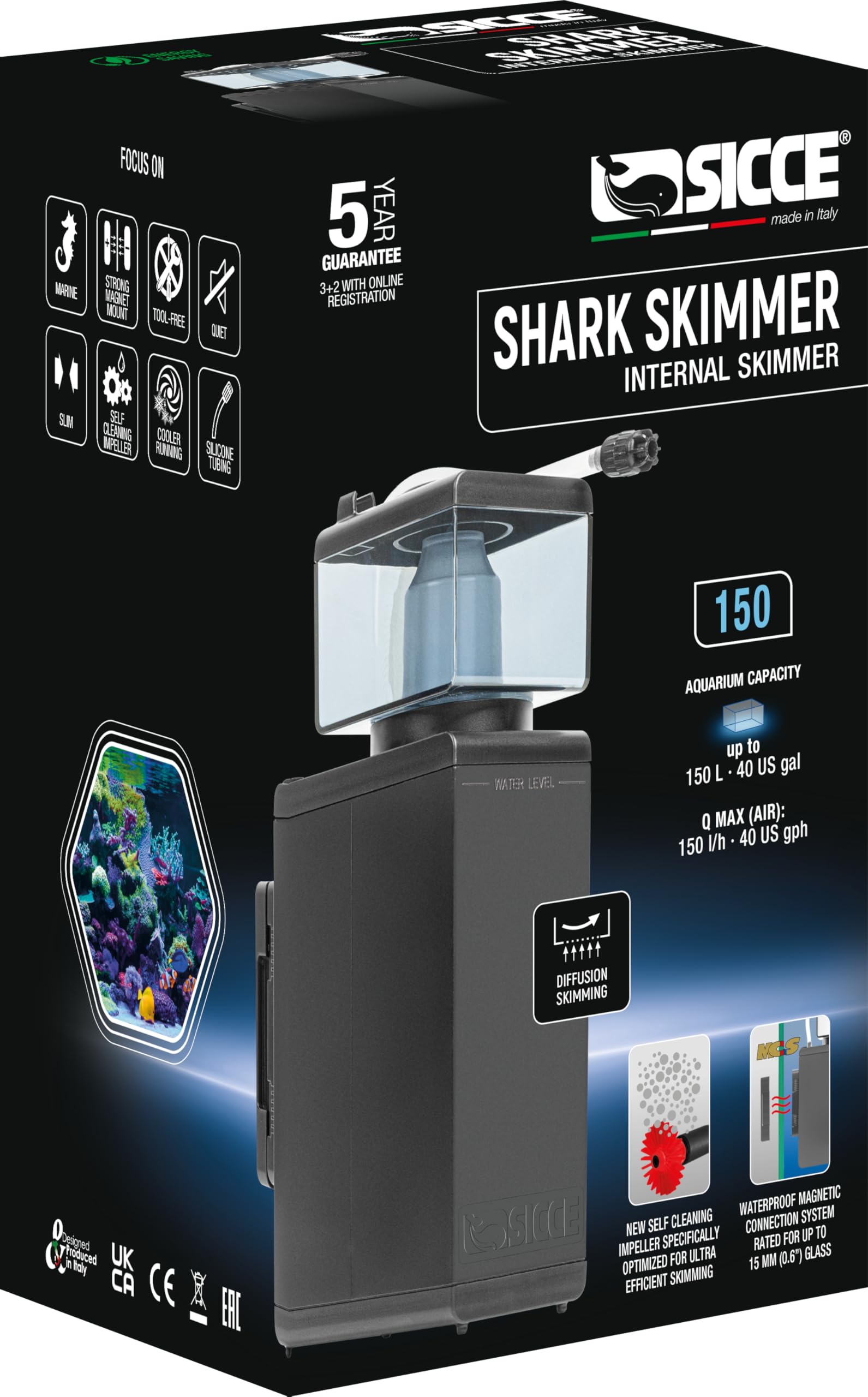 Amazon.com : Sicce Shark Nano Protein Skimmer 150 up to 40 Gallon