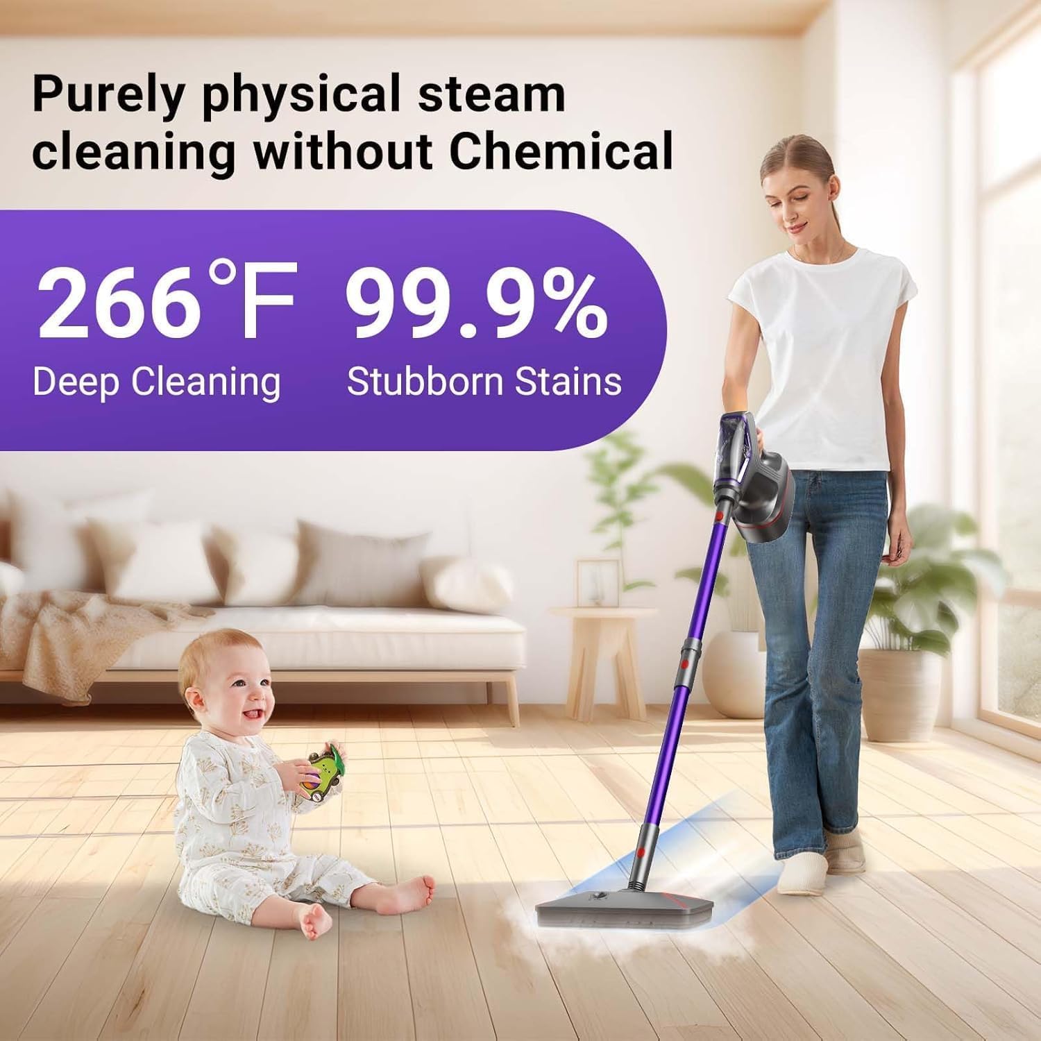 Dampfreiniger & Dampfbesen mit PowerPad, 29 Zubehörteile, ECO-Reinigung ohne Chemikalien, für Alle Böden, Teppiche, Fenster, Badezimmer und Küchen